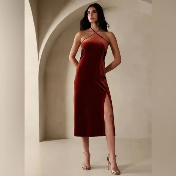 Banana Republic Factory | Dresses | Nwt Banana Republic Factory Velvet  Halter Midi Dress | Poshmark